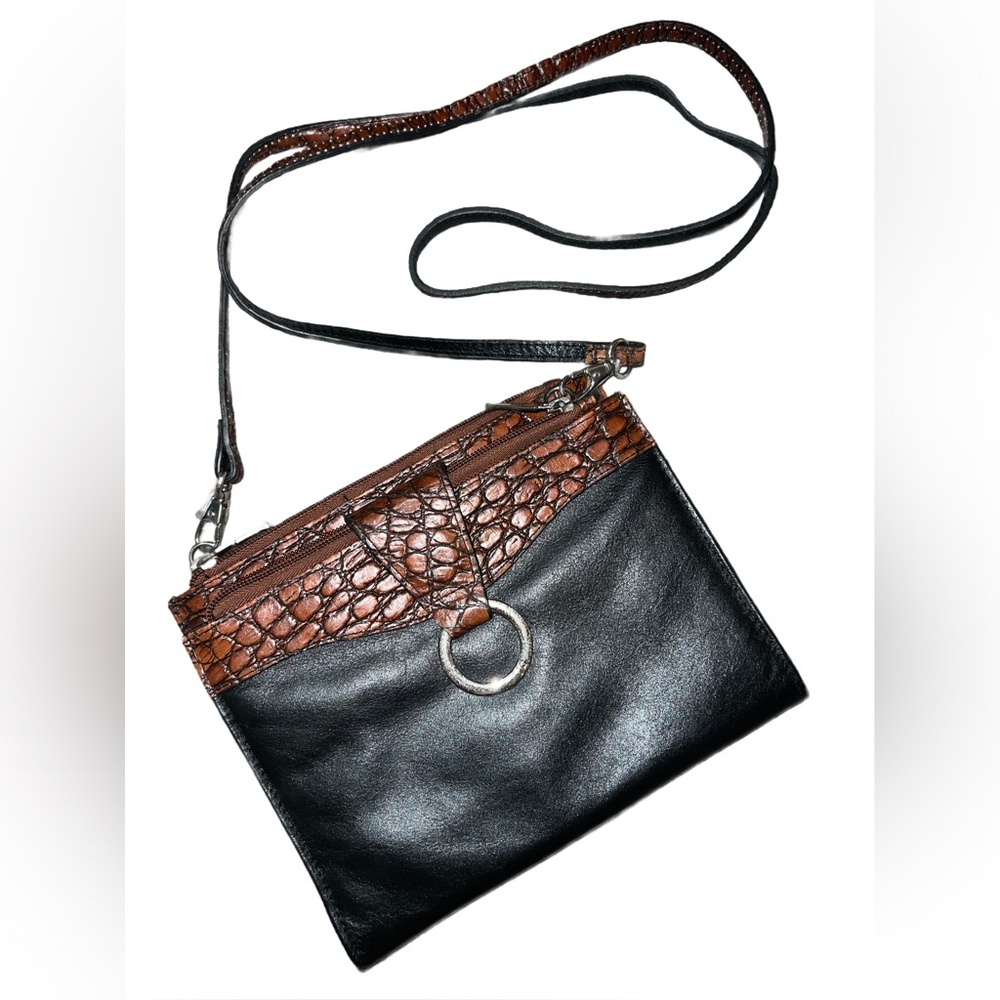 Elegant Black and Brown Leather Crossbody Bag